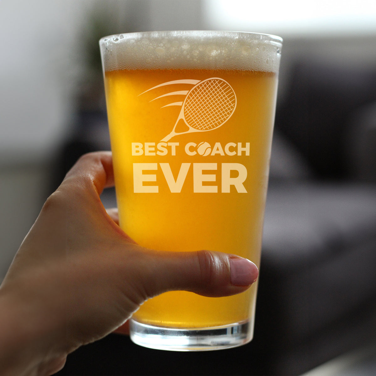 Tennis Coach Gifts for Coaches - Engraved Pint Glass - Best Coach Ever - High Quality Pint Glasses for Beer - 16oz