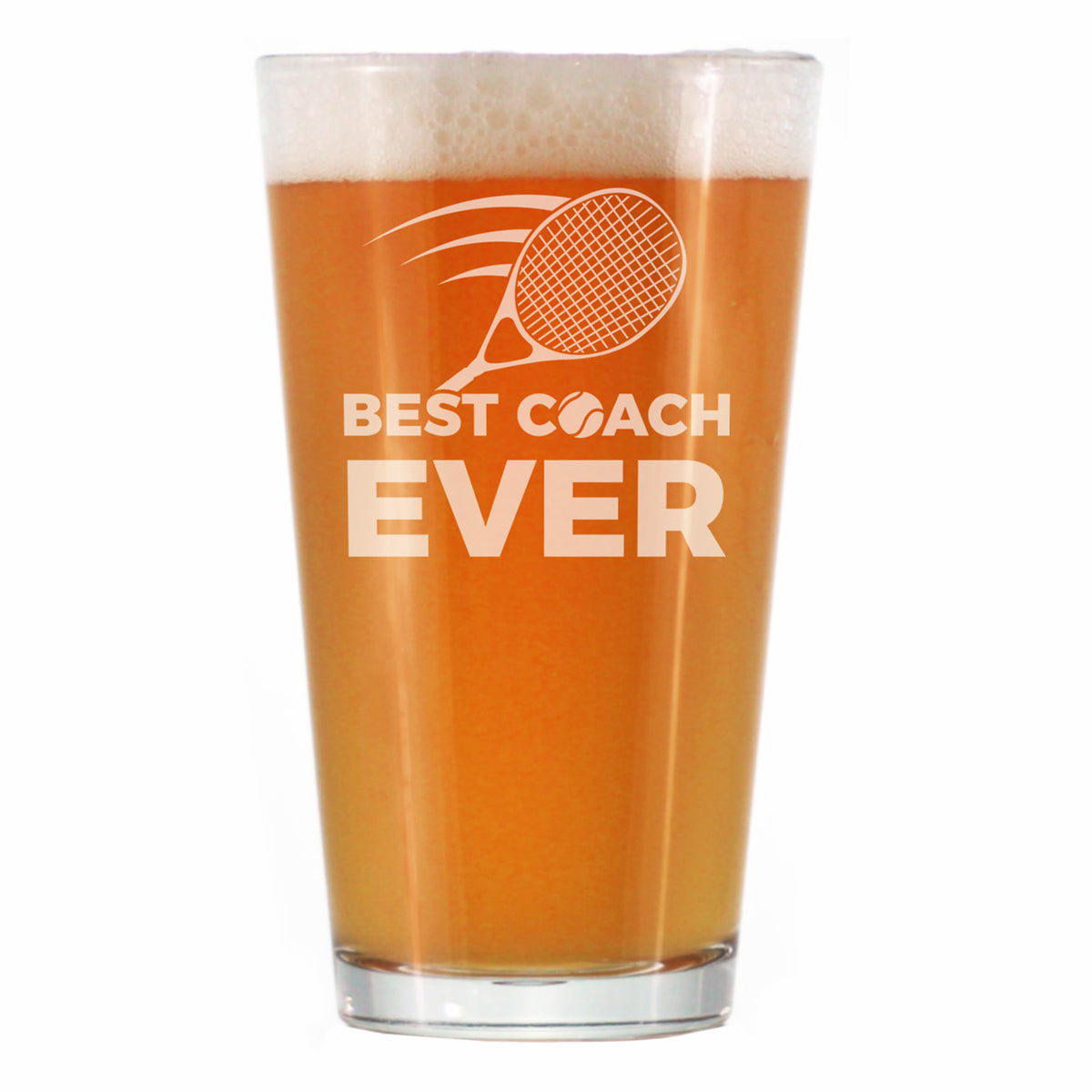 Tennis Coach Gifts for Coaches - Engraved Pint Glass - Best Coach Ever - High Quality Pint Glasses for Beer - 16oz
