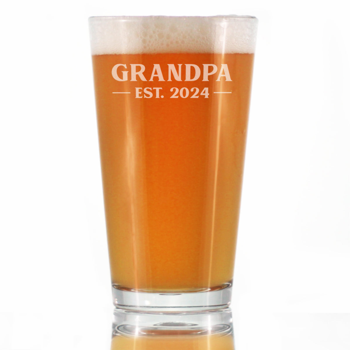 Grandpa Est 2024 - New Grandfather Pint Glass Gift for First Time Grandparents - Bold 16 Oz Glasses
