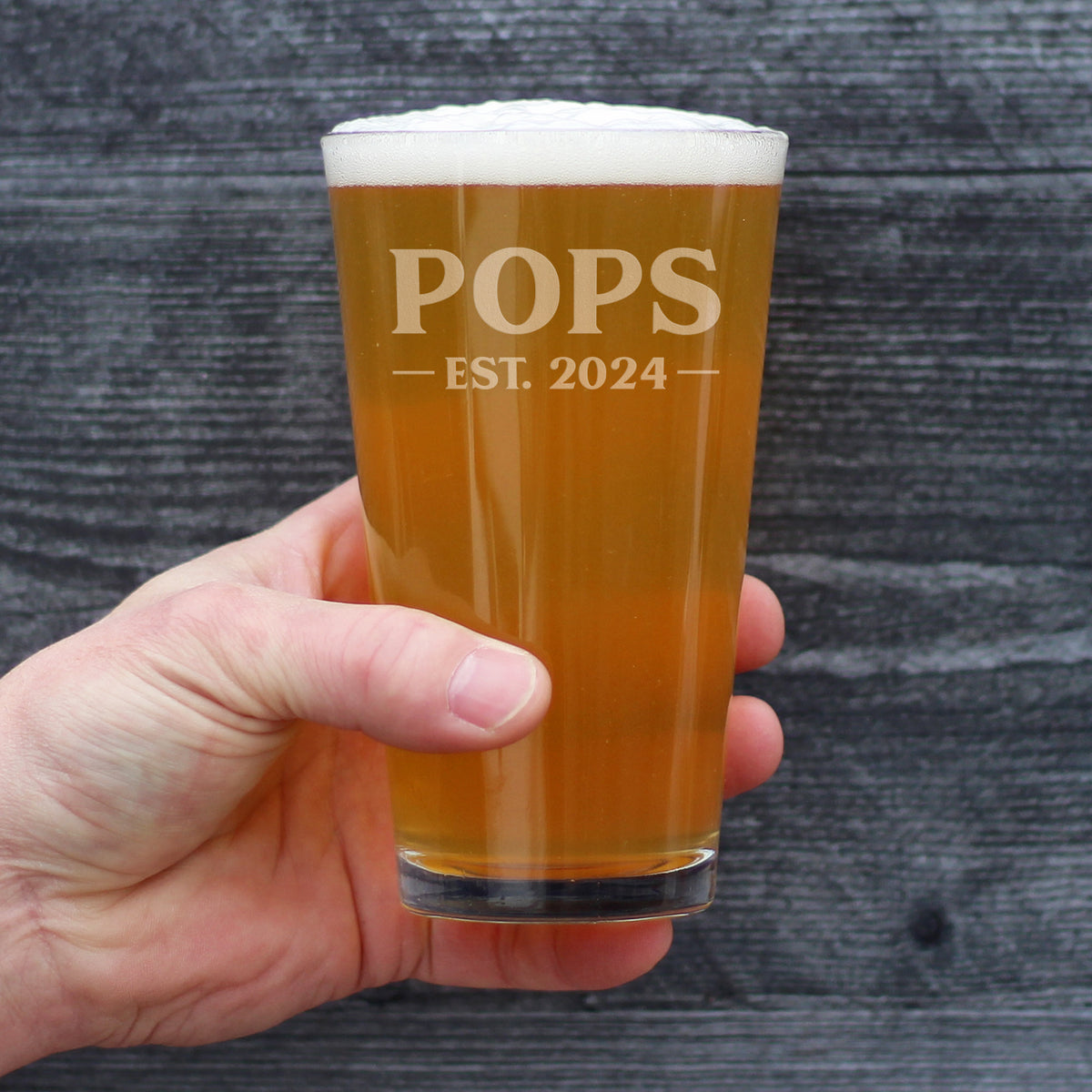 Pops Est. 2024 Bold Pint Glass 16 Oz, Etched Sayings, Father&#39;s Day Gifts, Fun Baby Reveal Gift for Grandparents