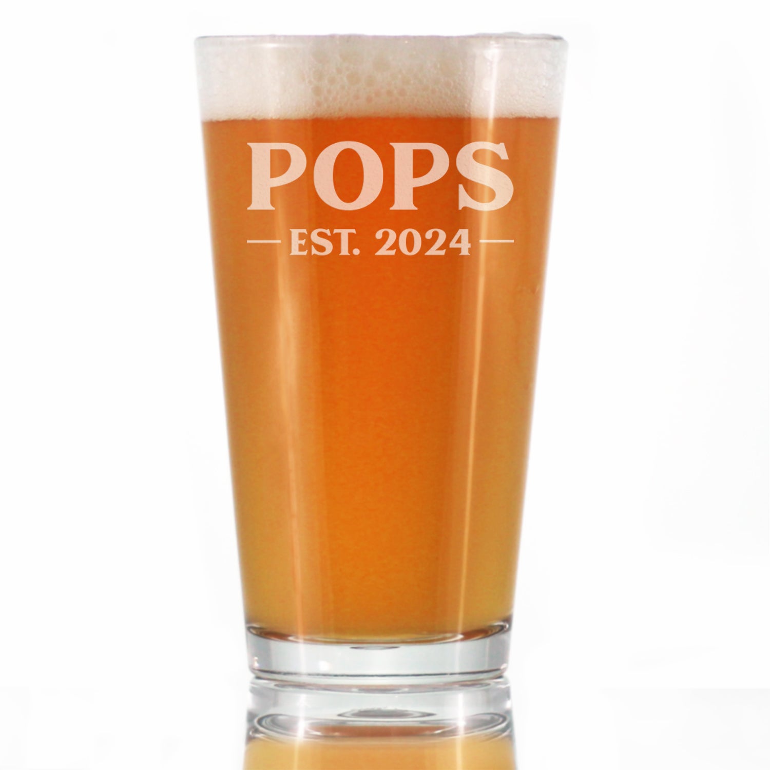 Pops Est. 2024 Bold Pint Glass 16 Oz, Etched Sayings, Father's Day Gifts, Fun Baby Reveal Gift for Grandparents