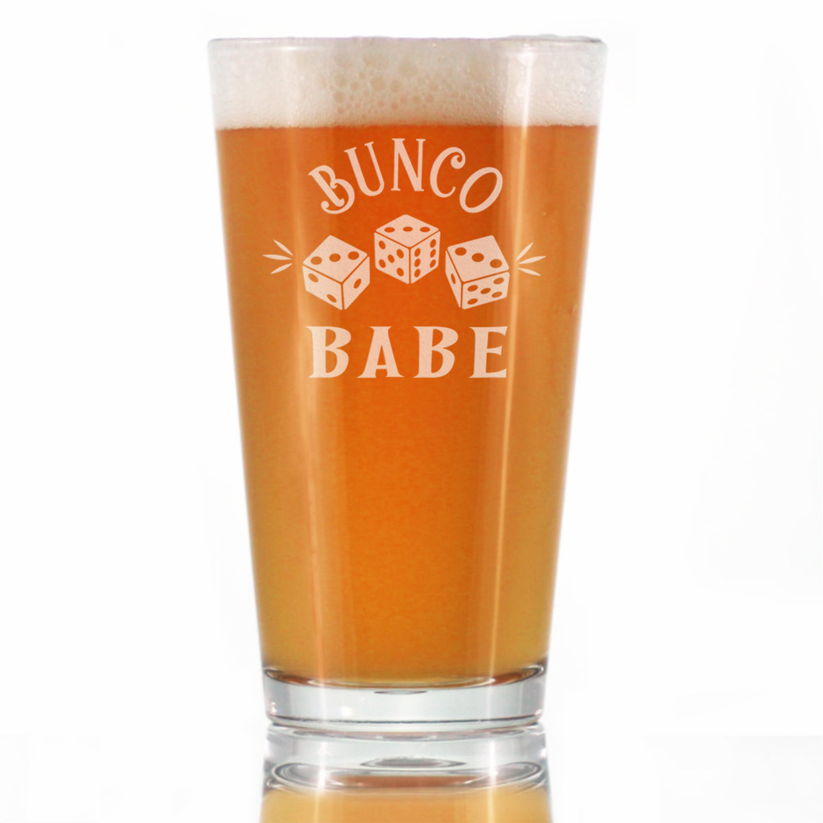 Bunco Babe Pint Glass for Beer - Bunco Decor and Bunco Gifts for Women - 16 Oz Glasses