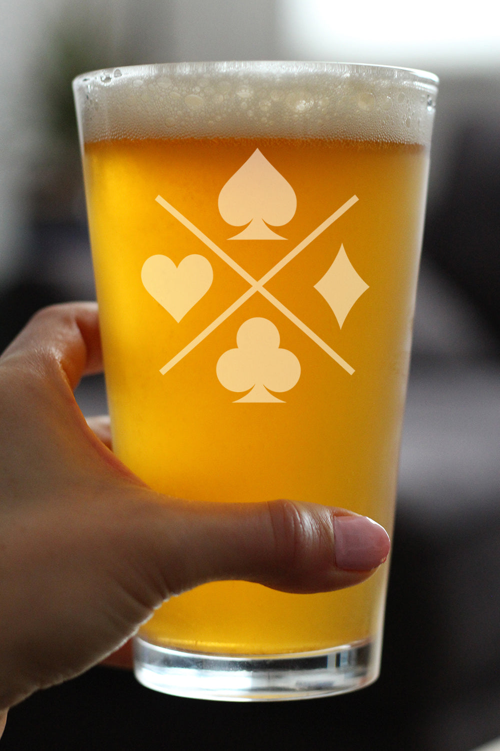 Card Suits Engraved Pint Glass High Quality Gifts for Card Players High Quality Pint Glasses for Beer - 16oz