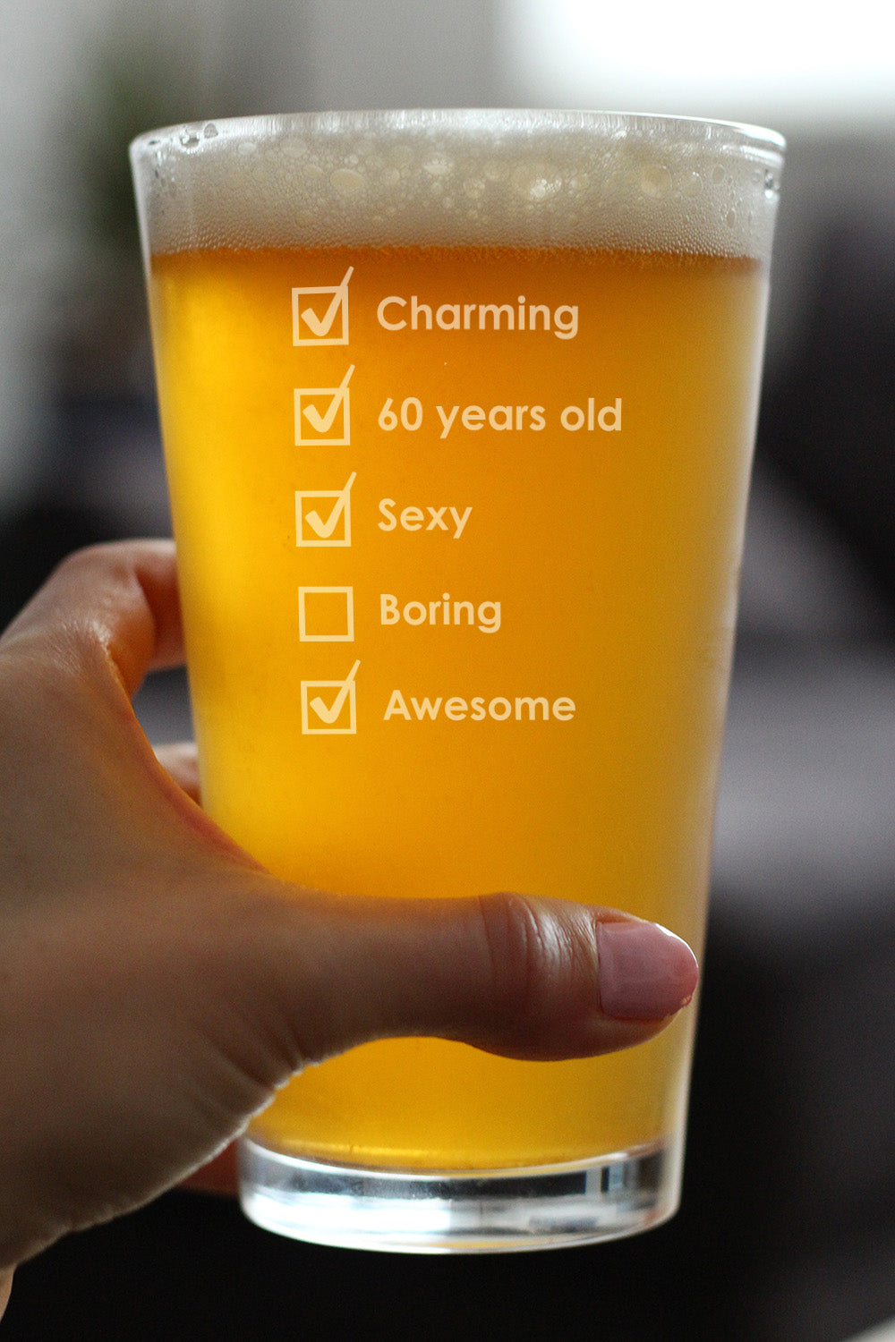 60th Birthday Checklist - Pint Glass for Beer - Funny Bday Gifts for Women and Men Turning 60 - 16 oz Glasses