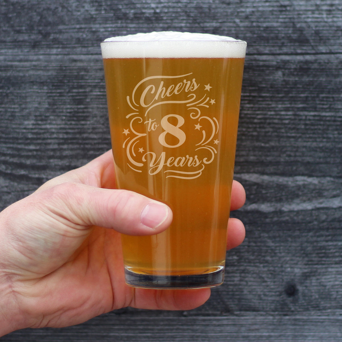 Cheers to 8 Years - Pint Glass for Beer - Gifts for Women &amp; Men - 8th Anniversary Party Decor - 16 Oz Glasses