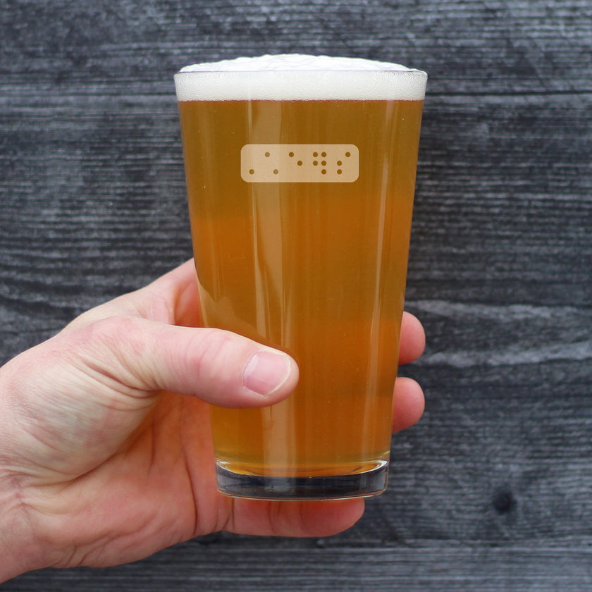 Braille Cheers Pint Glass for Beer - Fun Braille Gifts for Braille Teachers and Visually Impaired or Blind Braille Readers - 16 Oz Glasses