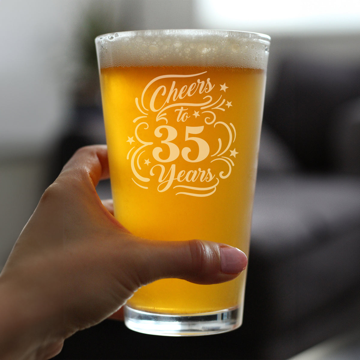 Cheers to 35 Years - Engraved Pint Glass - 35th Anniversary or Birthday Party Decor - High Quality Pint Glasses for Beer - 16oz