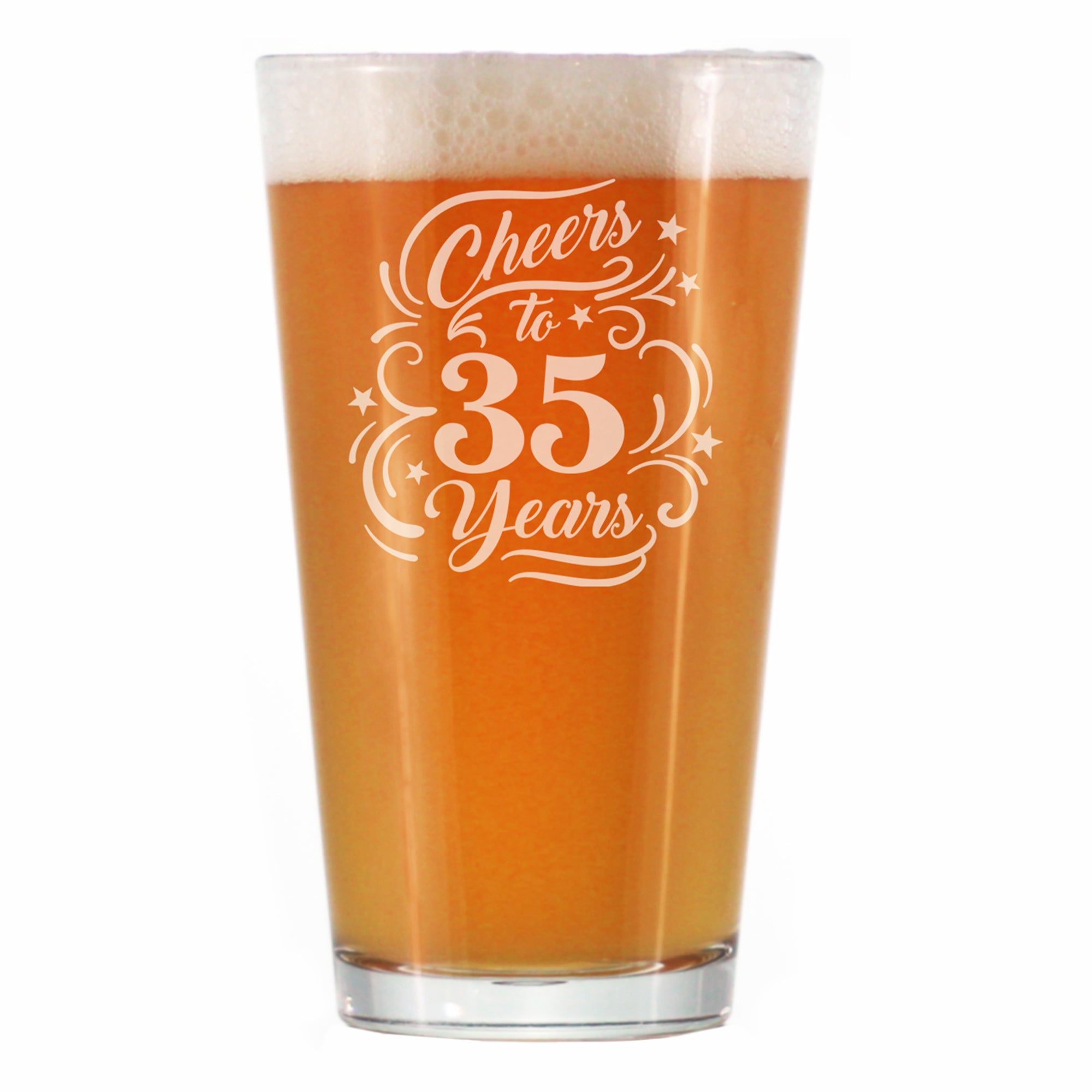 Cheers to 35 Years - Engraved Pint Glass - 35th Anniversary or Birthday Party Decor - High Quality Pint Glasses for Beer - 16oz