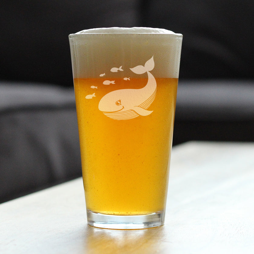 Cute Whale Pint Glass for Beer - Beach Themed Decor and Gifts for Whale Lovers - 16 Oz Glasses