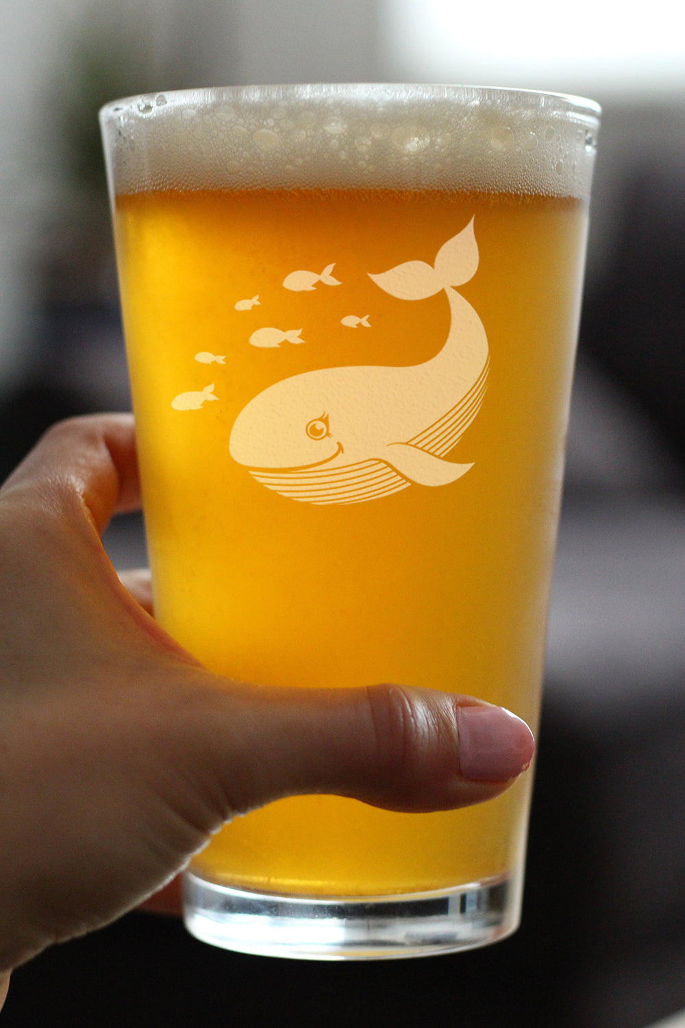 Cute Whale Pint Glass for Beer - Beach Themed Decor and Gifts for Whale Lovers - 16 Oz Glasses