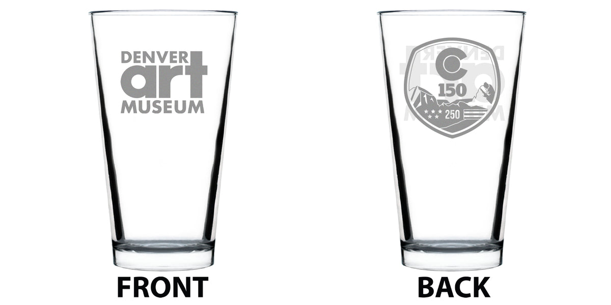 Denver Art Museum - DAM Logo & Colorado 150 - Engraved Pint Glass - 16 oz