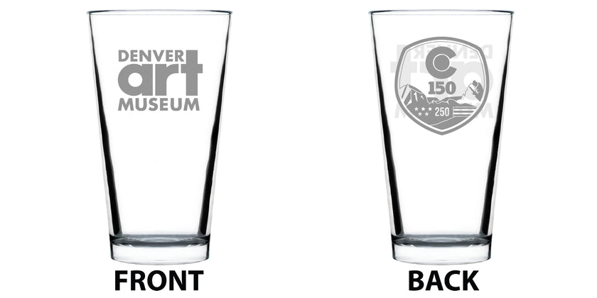 Denver Art Museum - DAM Logo & Colorado 150 - Engraved Pint Glass - 16 oz