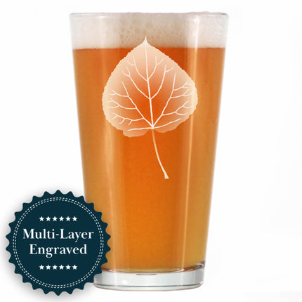 Aspen Leaf Engraved Pint Glass - Multi-Layer Engraving - 16 oz