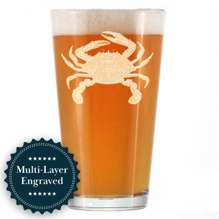Crab Engraved Pint Glass - Multi-Layer Engraving - 16 oz