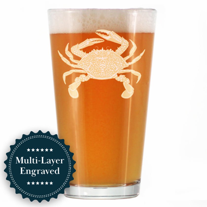 Crab Engraved Pint Glass - Multi-Layer Engraving - 16 oz