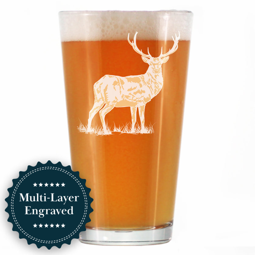 Deer Engraved Pint Glass - Multi-Layer Engraving - 16 oz