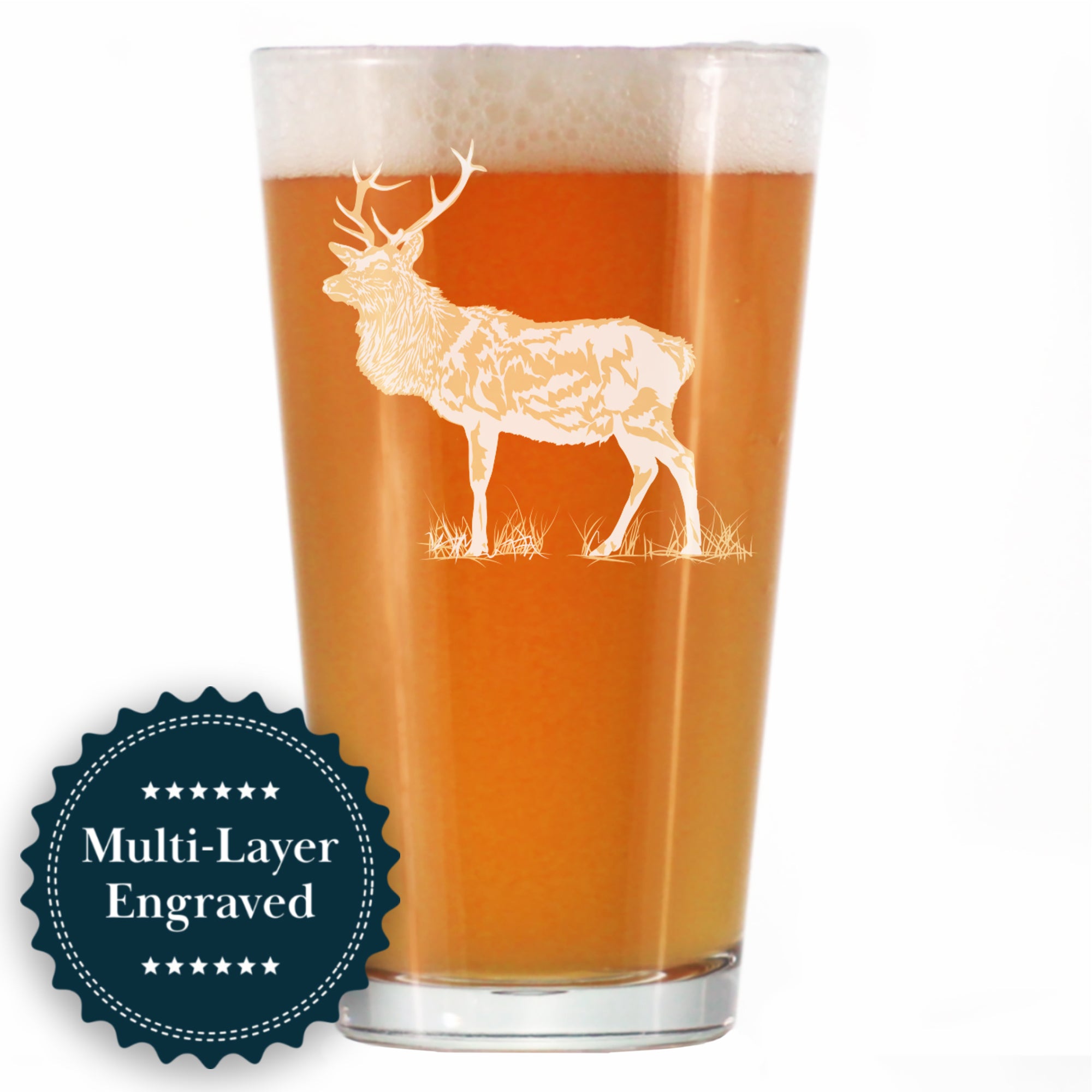 Elk Engraved Pint Glass - Multi-Layer Engraving - 16 oz