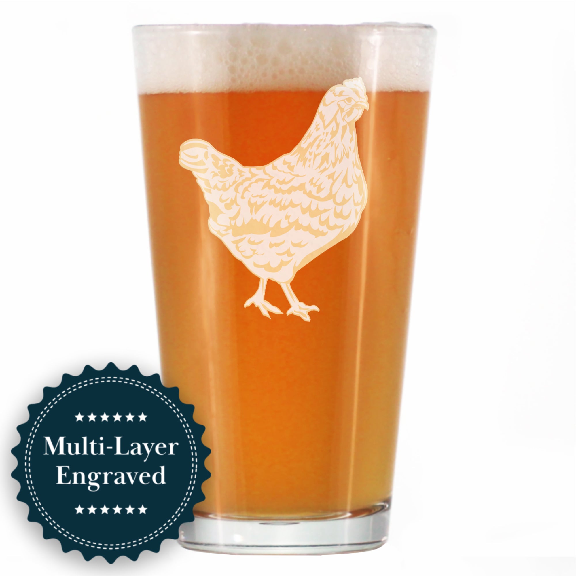 Hen Engraved Pint Glass - Multi-Layer Engraving - 16 oz