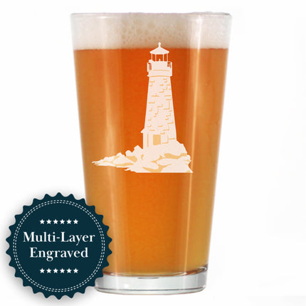 Lighthouse Engraved Pint Glass - Multi-Layer Engraving - 16 oz