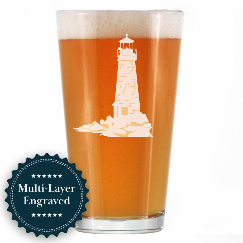 Lighthouse Engraved Pint Glass - Multi-Layer Engraving - 16 oz