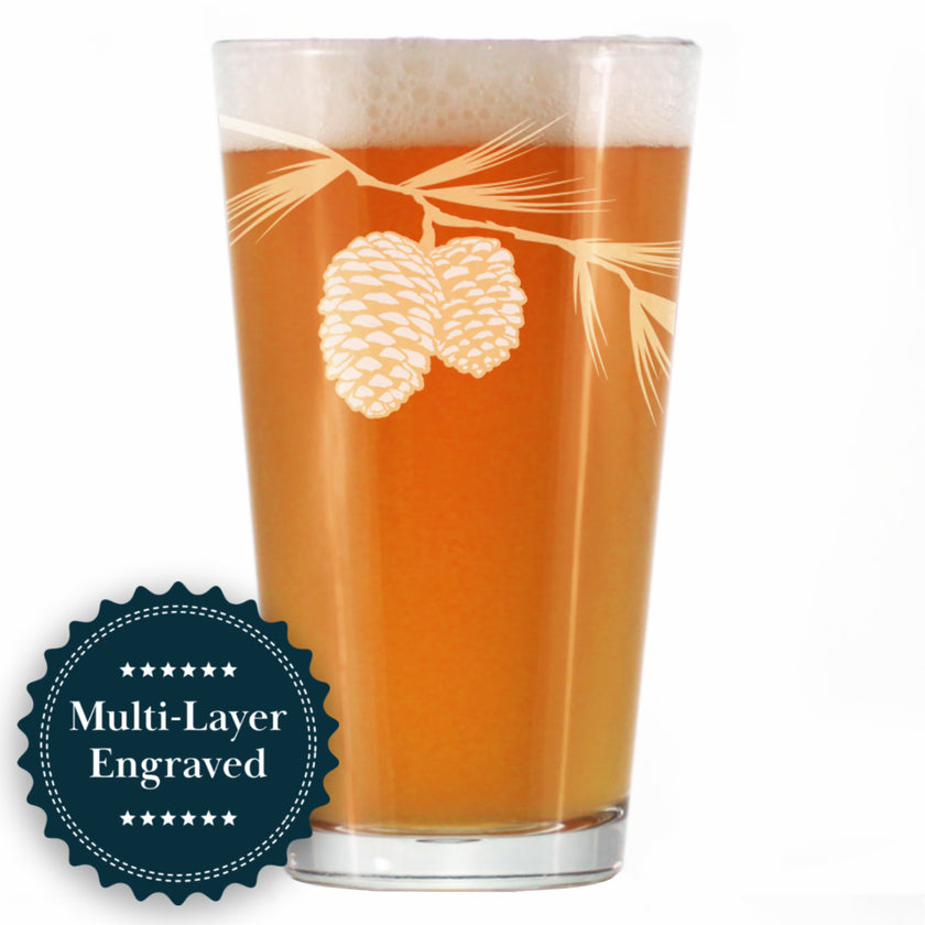 Pinecones Engraved Pint Glass - Multi-Layer Engraving - 16 oz