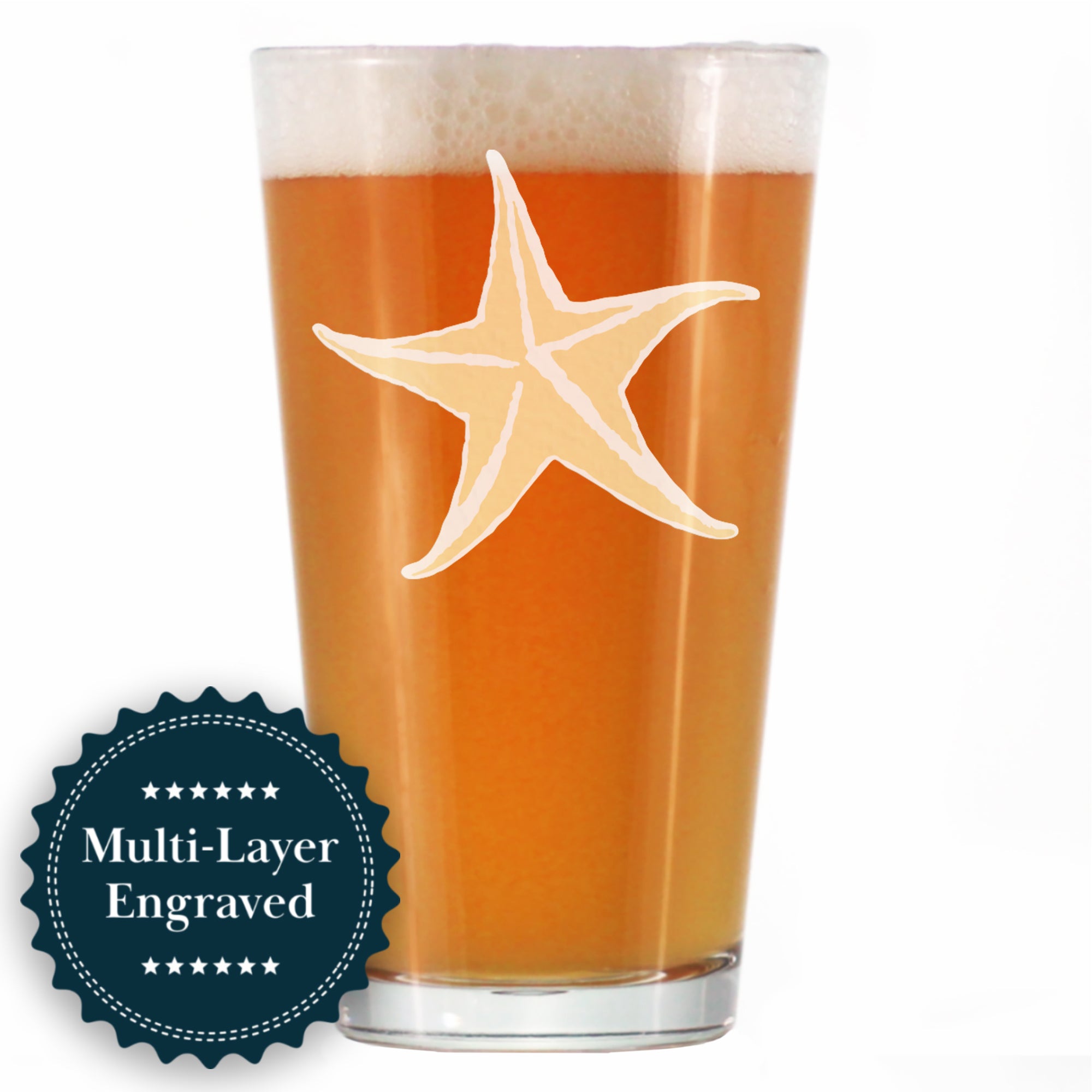 Starfish Engraved Pint Glass - Multi-Layer Engraving - 16 oz