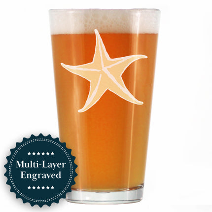 Starfish Engraved Pint Glass - Multi-Layer Engraving - 16 oz