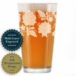 Folk Art Floral Engraved Pint Glass Hungarian Kalocsa Embroidery Pattern Multi-Layer Engraving - 16 oz