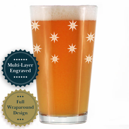 Star Pattern Engraved Pint Glass - Full Wrap - Multi-Layer Engraving - 16 oz