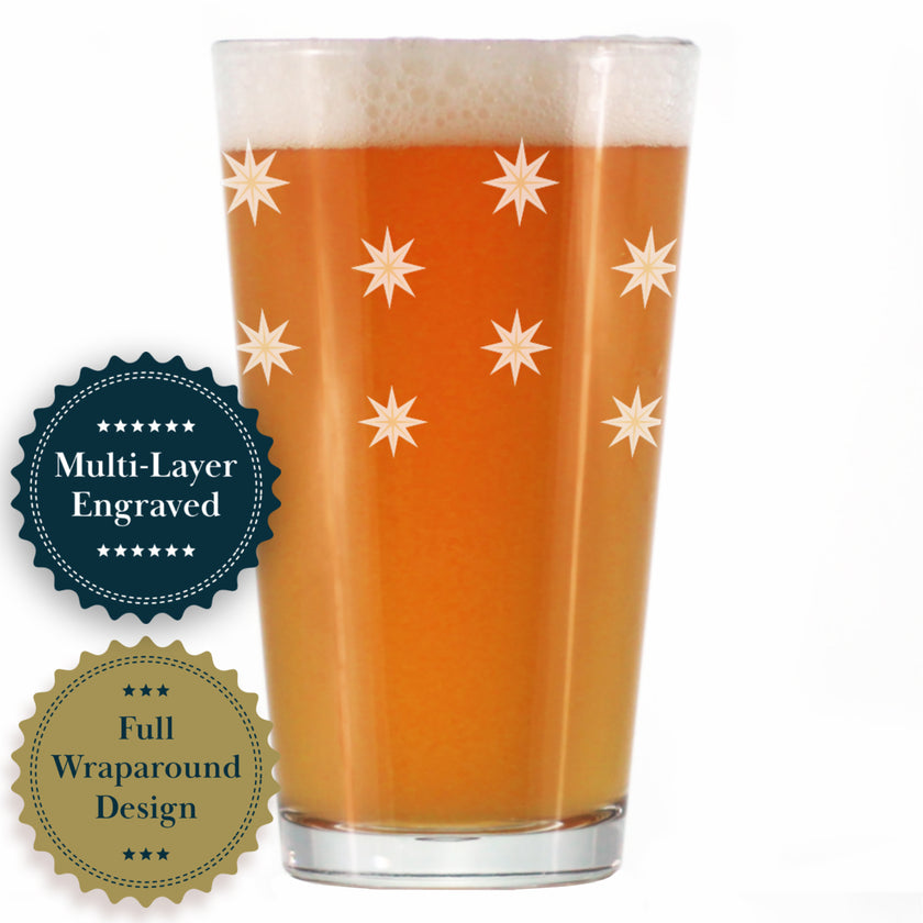 Star Pattern Engraved Pint Glass - Full Wrap - Multi-Layer Engraving - 16 oz