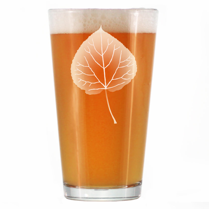 Aspen Leaf Engraved Pint Glass - Multi-Layer Engraving - 16 oz