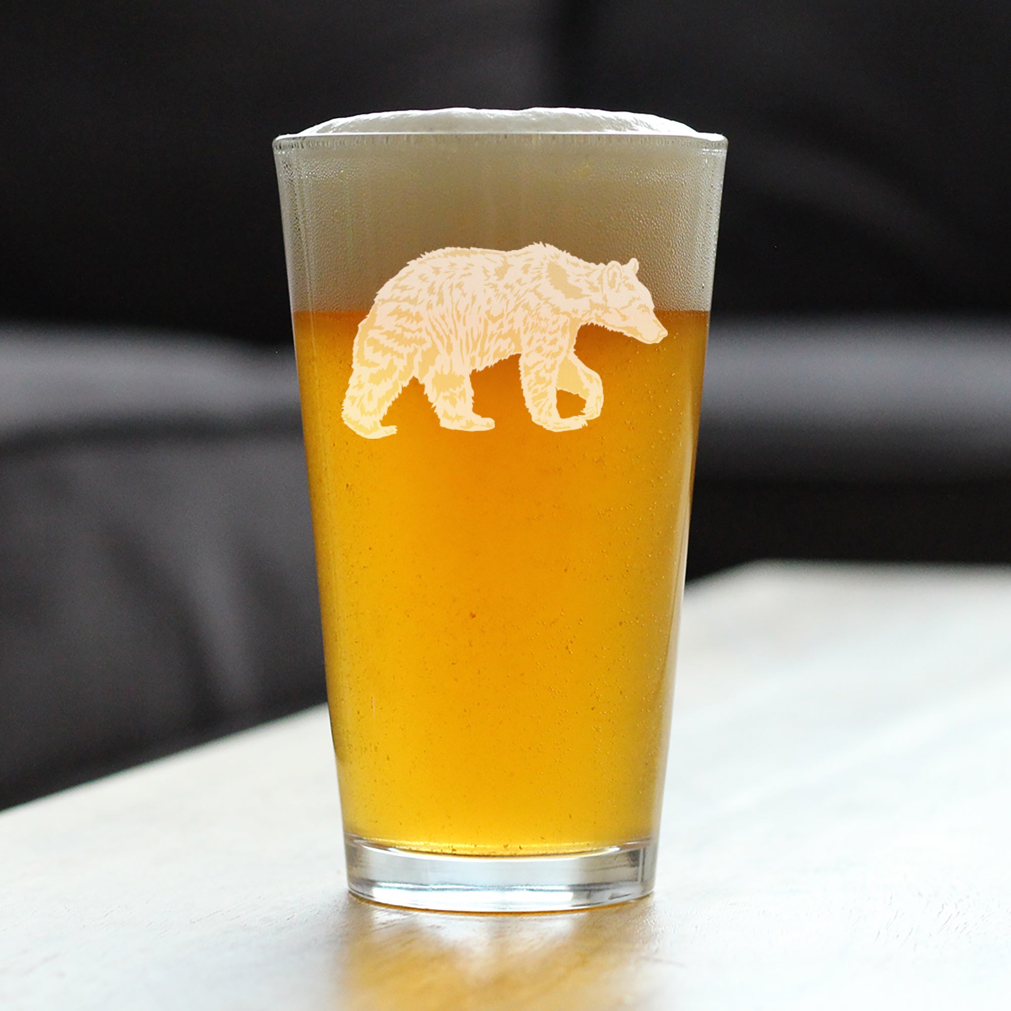 Bear Engraved Pint Glass - Multi-Layer Engraving - 16 oz