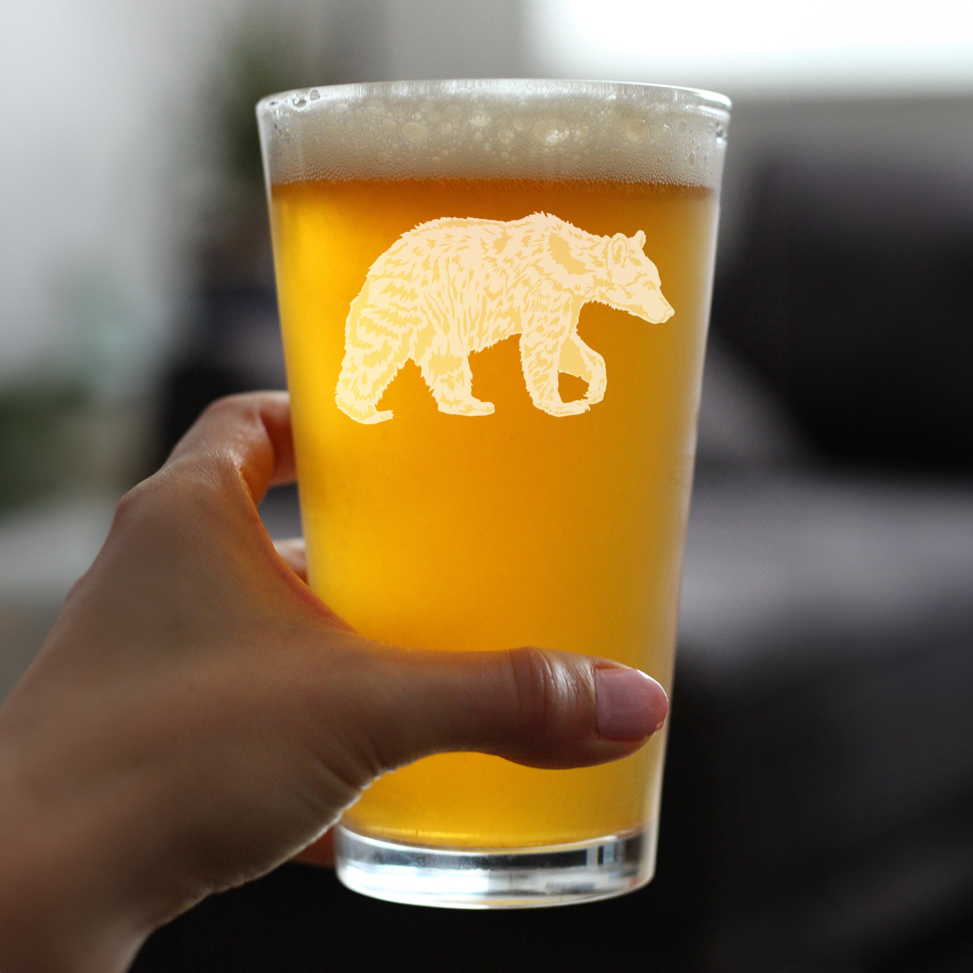 Bear Engraved Pint Glass - Multi-Layer Engraving - 16 oz