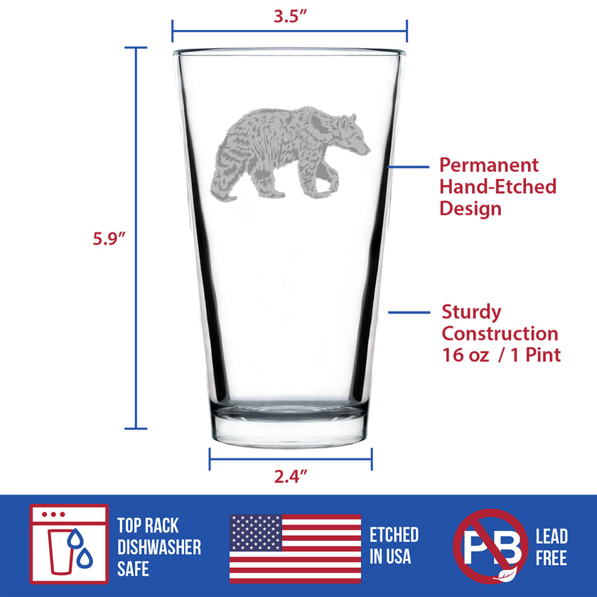 Bear Engraved Pint Glass - Multi-Layer Engraving - 16 oz