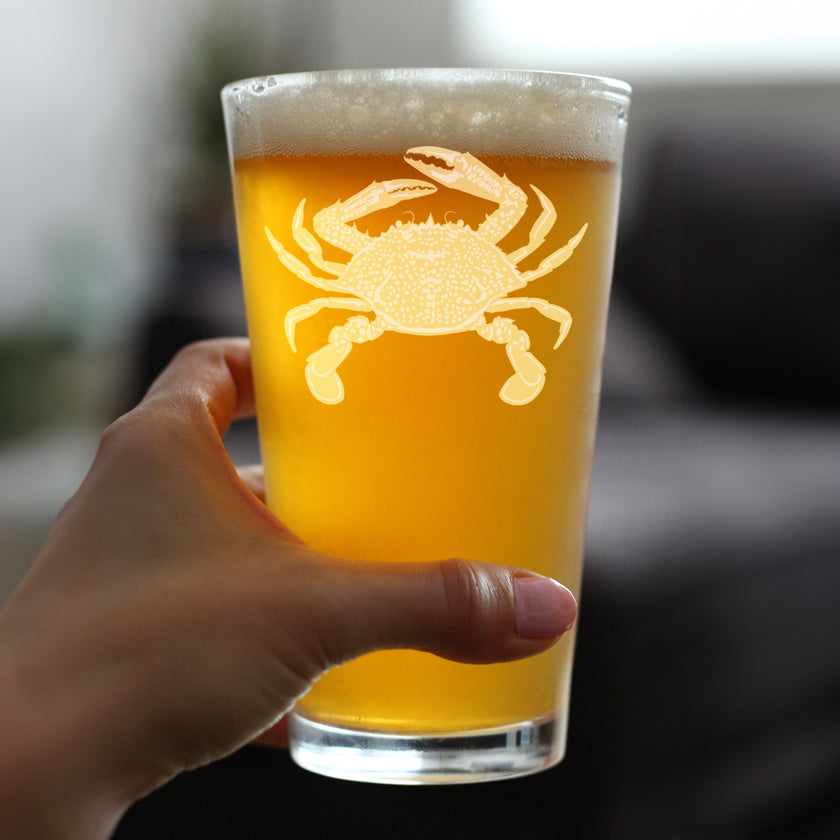 Crab Engraved Pint Glass - Multi-Layer Engraving - 16 oz