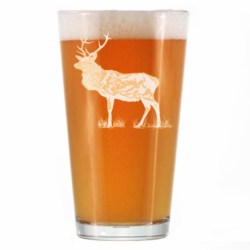 Elk Engraved Pint Glass - Multi-Layer Engraving - 16 oz