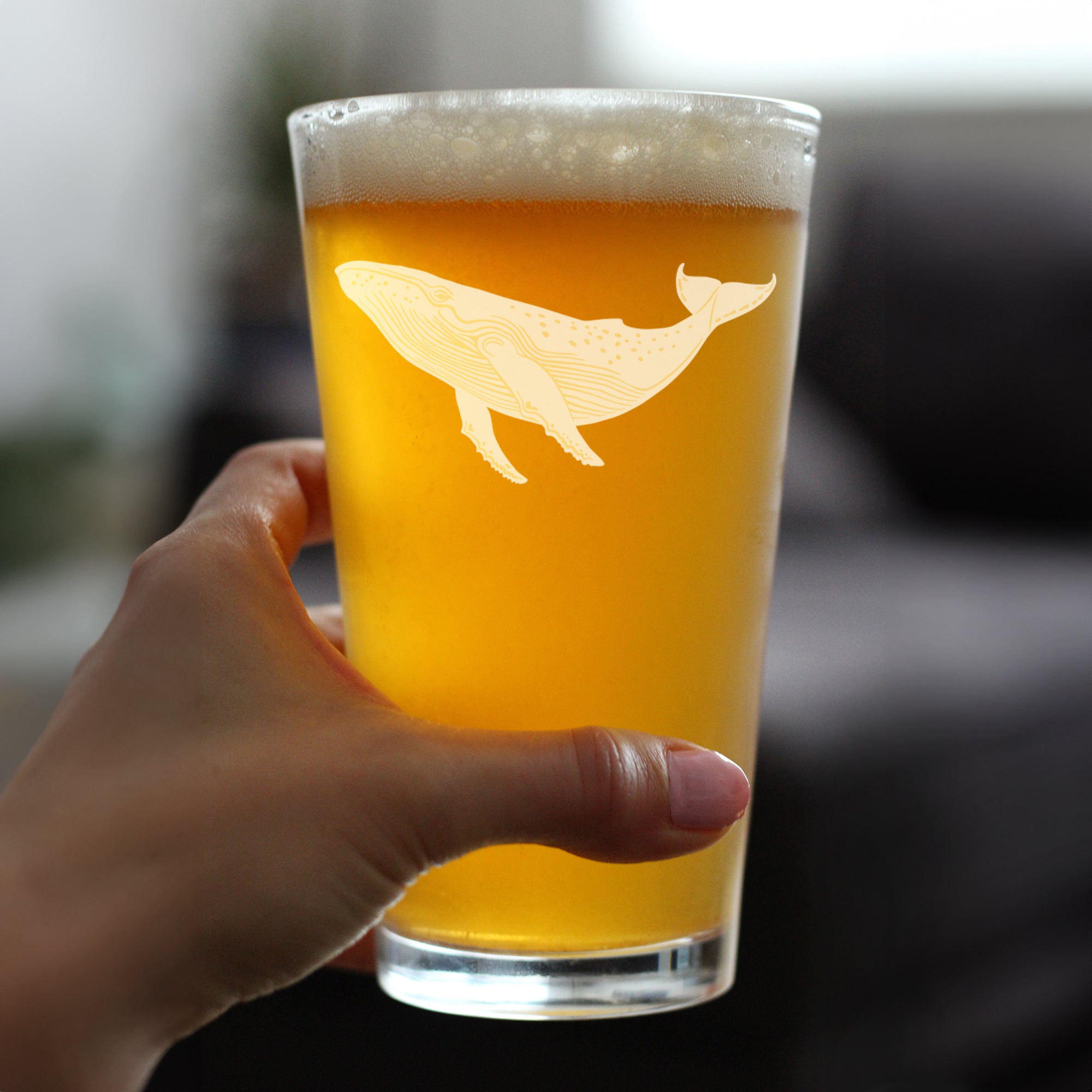 Whale Engraved Pint Glass - Multi-Layer Engraving - 16 oz