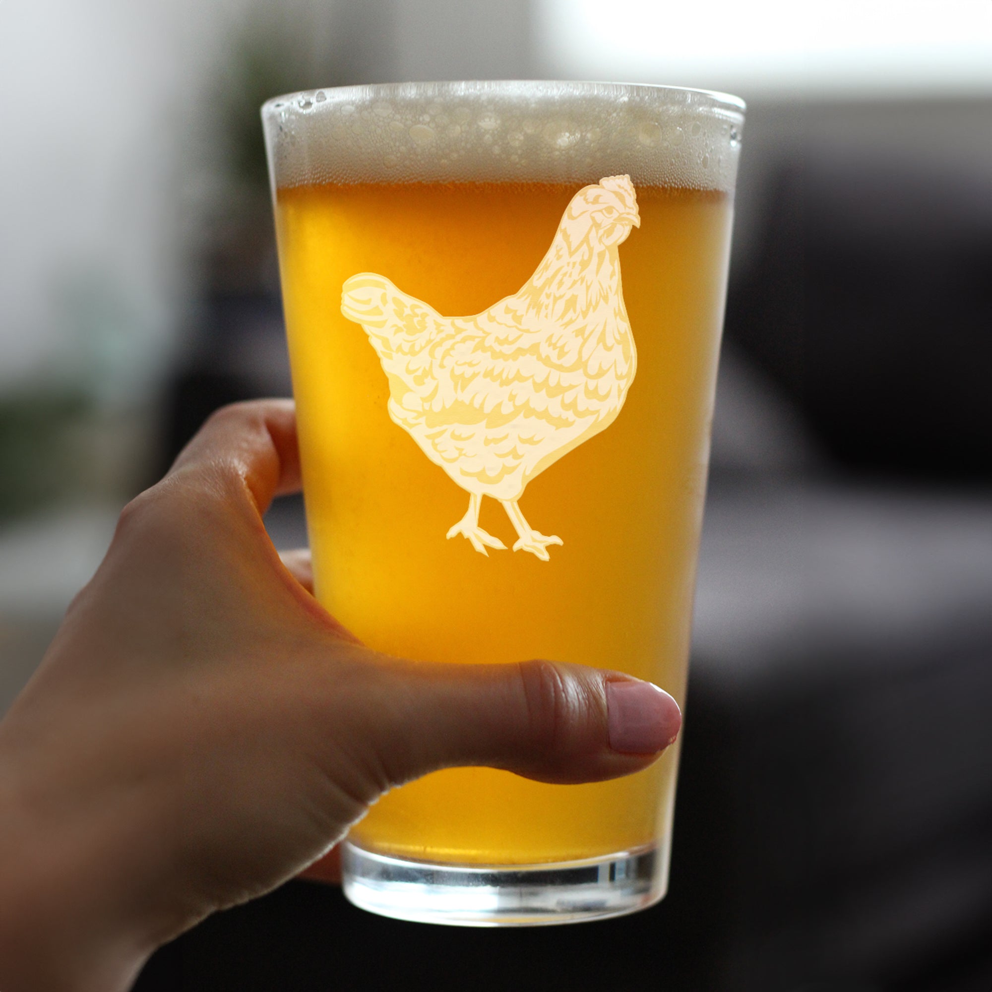 Hen Engraved Pint Glass - Multi-Layer Engraving - 16 oz