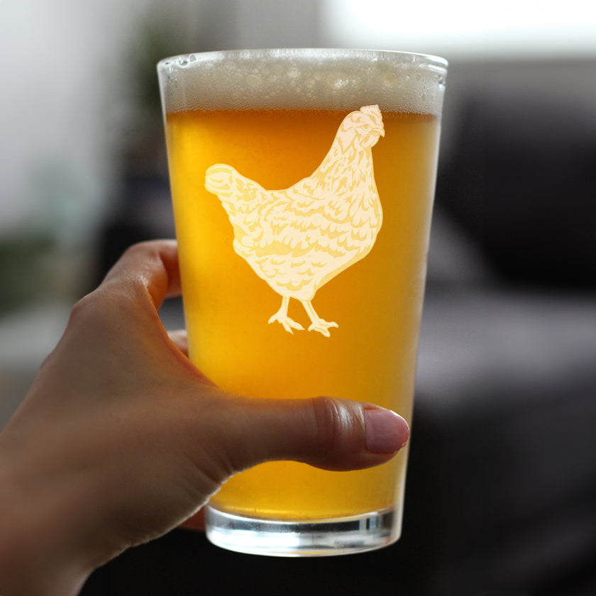 Hen Engraved Pint Glass - Multi-Layer Engraving - 16 oz