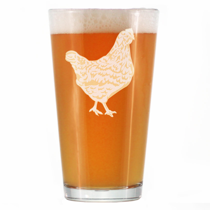 Hen Engraved Pint Glass - Multi-Layer Engraving - 16 oz