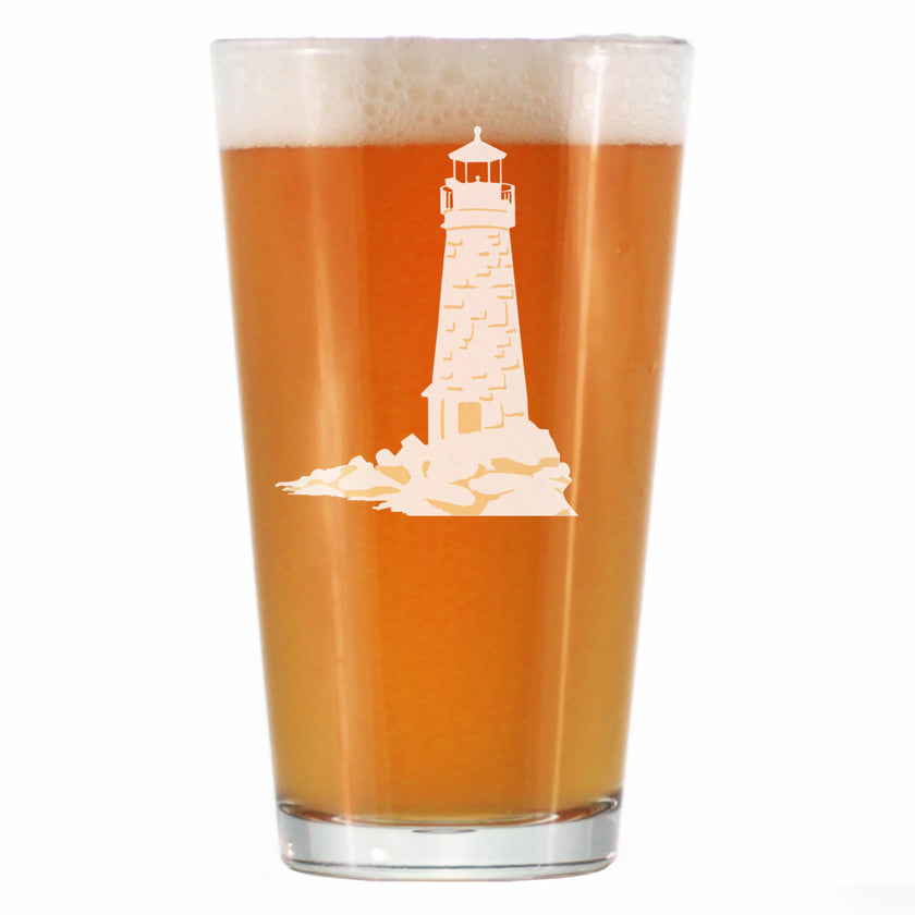 Lighthouse Engraved Pint Glass - Multi-Layer Engraving - 16 oz