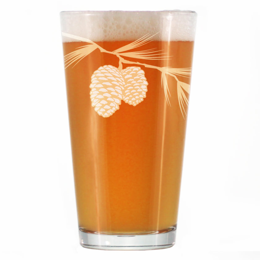 Pinecones Engraved Pint Glass - Multi-Layer Engraving - 16 oz