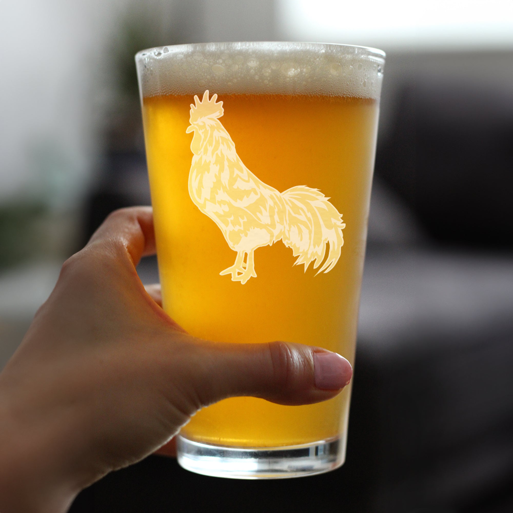Rooster Engraved Pint Glass - Multi-Layer Engraving - 16 oz