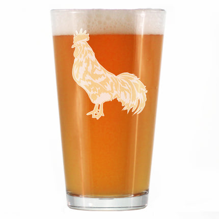 Rooster Engraved Pint Glass - Multi-Layer Engraving - 16 oz