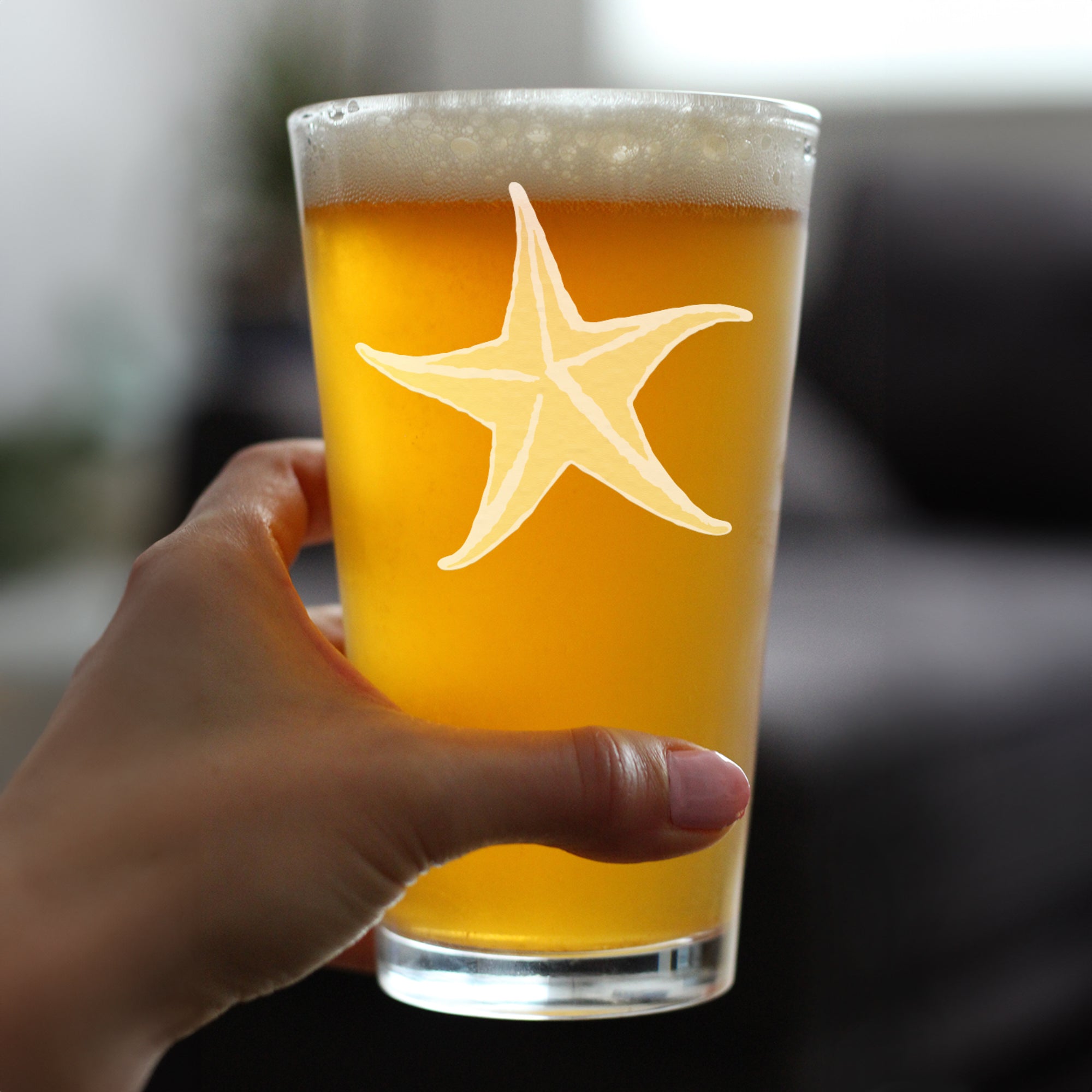 Starfish Engraved Pint Glass - Multi-Layer Engraving - 16 oz
