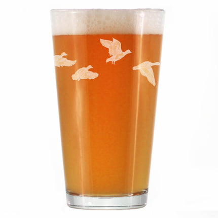 Flying Ducks Engraved Pint Glass - Full Wrap - Multi-Layer Engraving - 16 oz