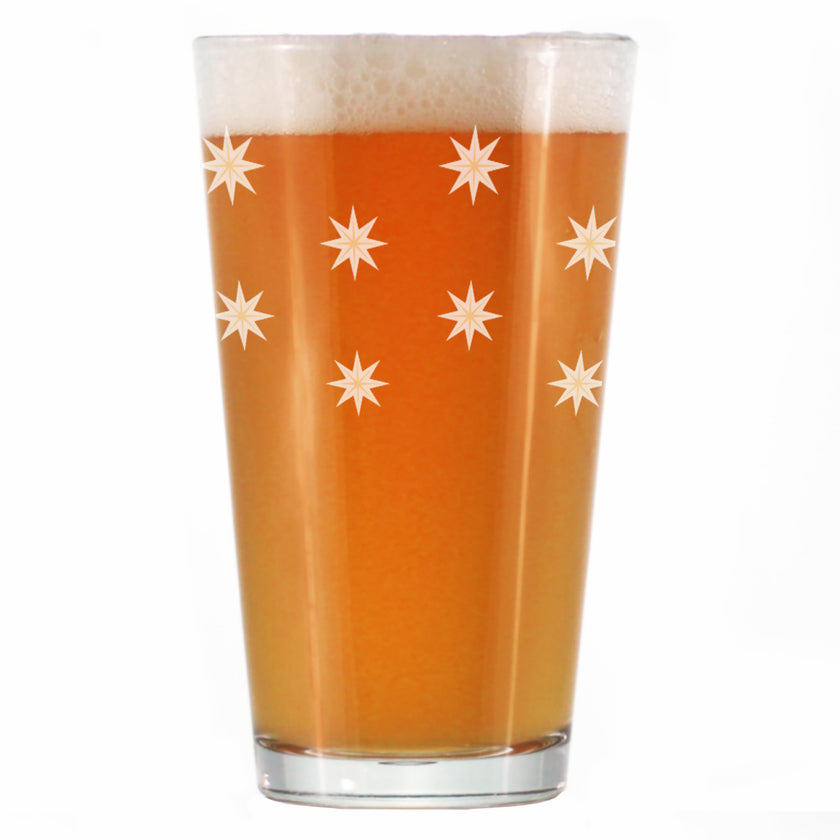 Star Pattern Engraved Pint Glass - Full Wrap - Multi-Layer Engraving - 16 oz