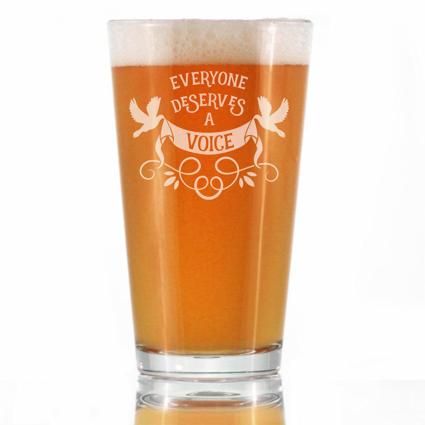 Everyone Deserves A Voice Engraved Pint Glass Cute Thank You Gifts for SLP High Quality Pint Glasses for Beer - 16oz
