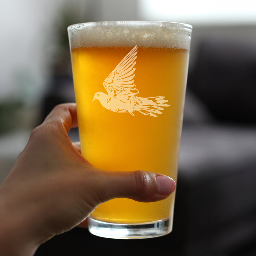 Dove - Engraved Pint Glass Birds Decor, Accessories and Bird Themed Gifts for Bird Lovers High Quality Pint Glasses for Beer - 16oz