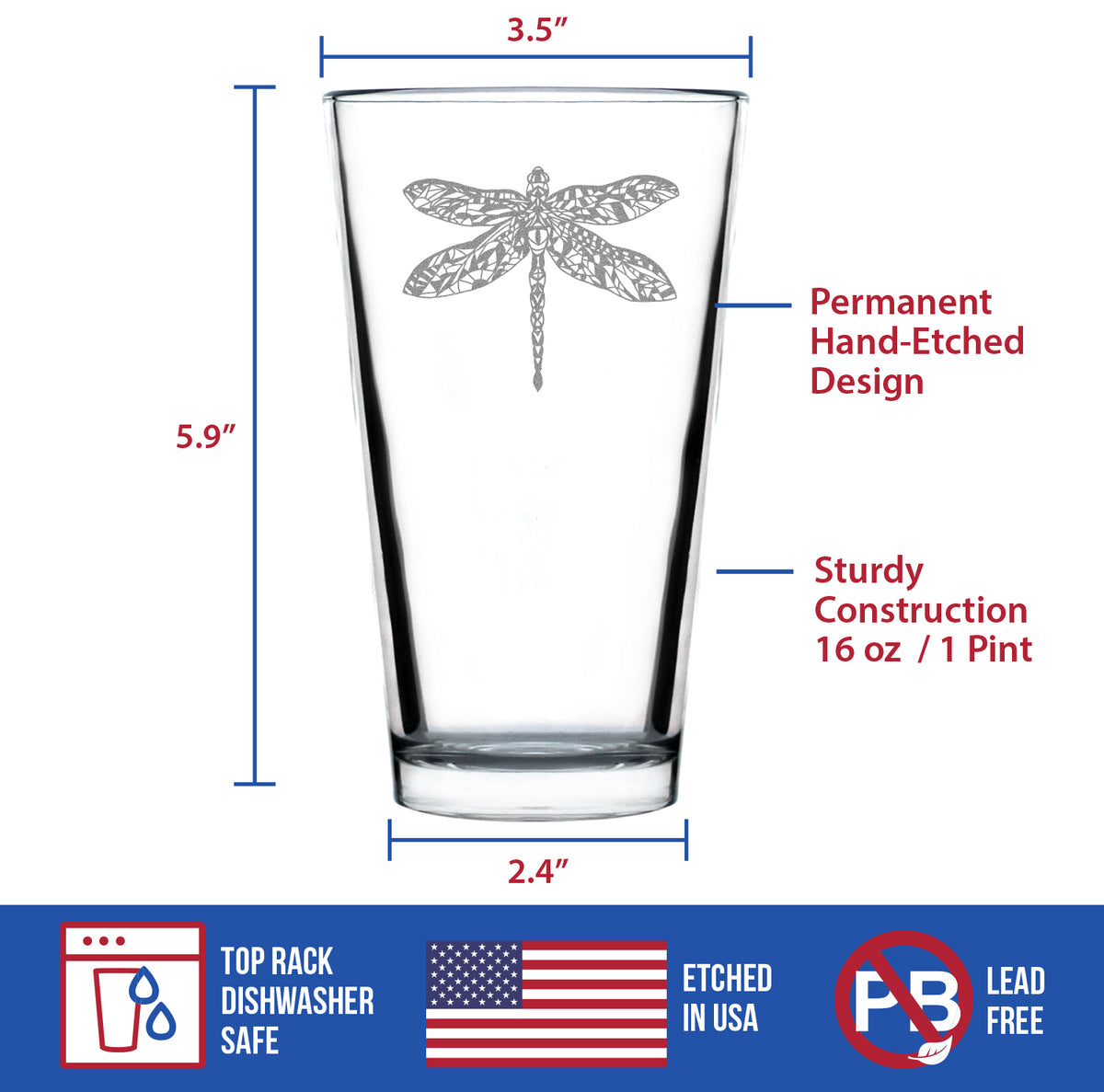 Dragonfly - Pint Glass for Beer - Unique Gifts for Women and Men Who Love Dragonflies - 16 oz Glasses